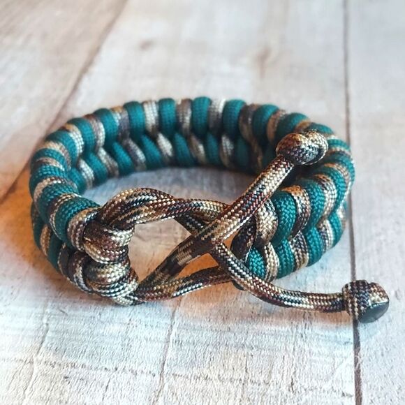 Handmade Fishtail Paracord Bracelet Adjustable Unisex Brown Camo Dark Green - Picture 2 of 2